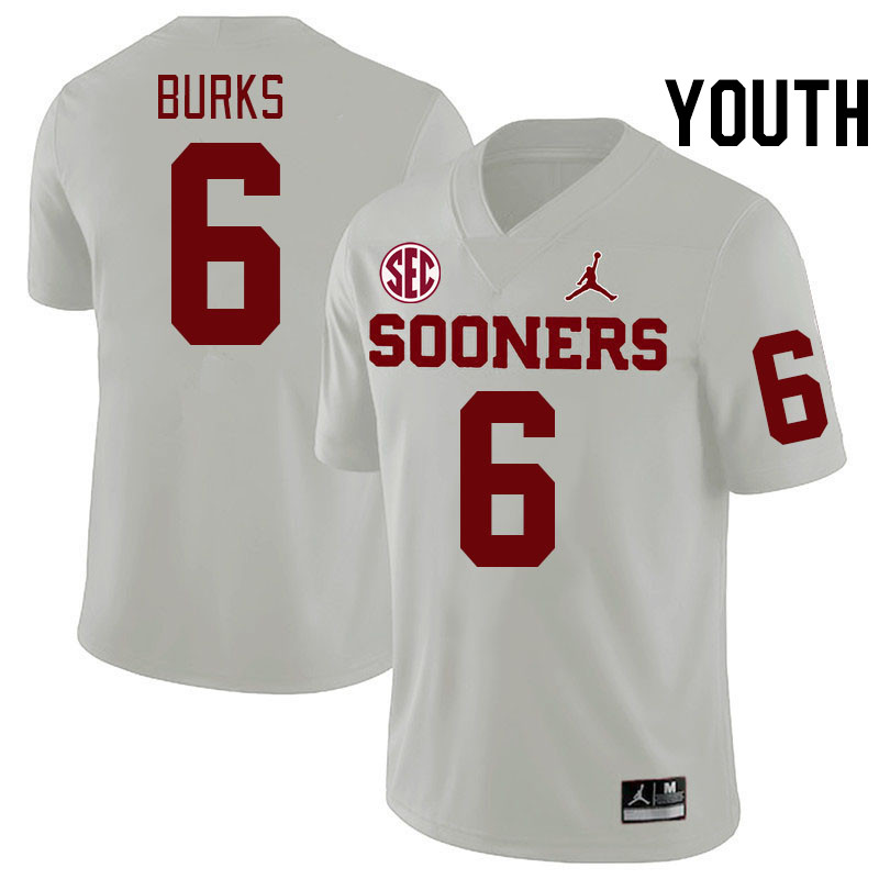 Youth #6 Deion Burks Oklahoma Sooners 2024 SEC Conference College Football Jerseys-White